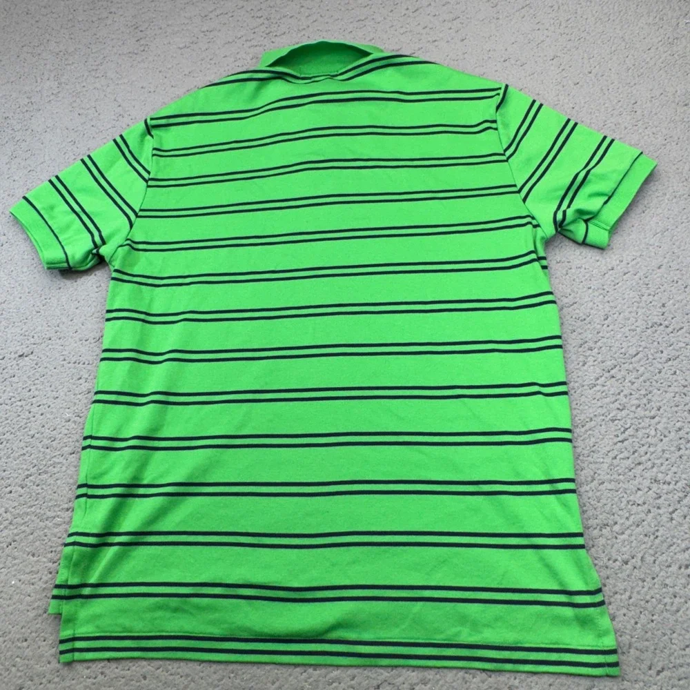 Ralph Lauren Polo Shirt Mens Medium Green Striped Orange Pony Preppy Casual